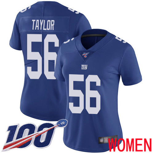 Women New York Giants #56 Lawrence Taylor Royal Blue Team Color Vapor Untouchable Limited Player 100th Season Football NFL Jersey->women nfl jersey->Women Jersey